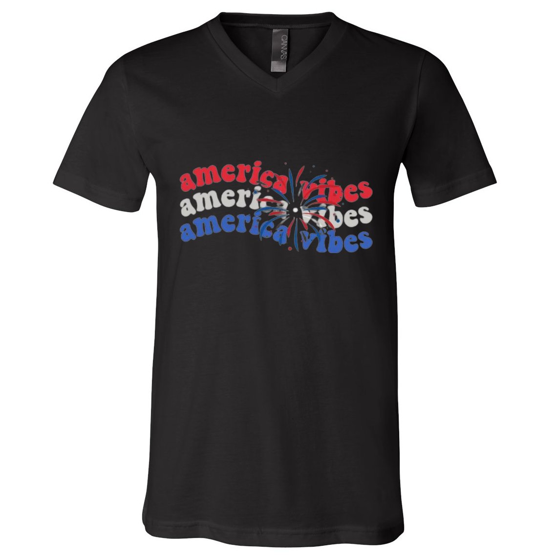 Cool Wavy America Vibes Fireworks V-Neck T-Shirt