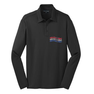 Cool Wavy America Vibes Fireworks Silk Touch Performance Long Sleeve Polo