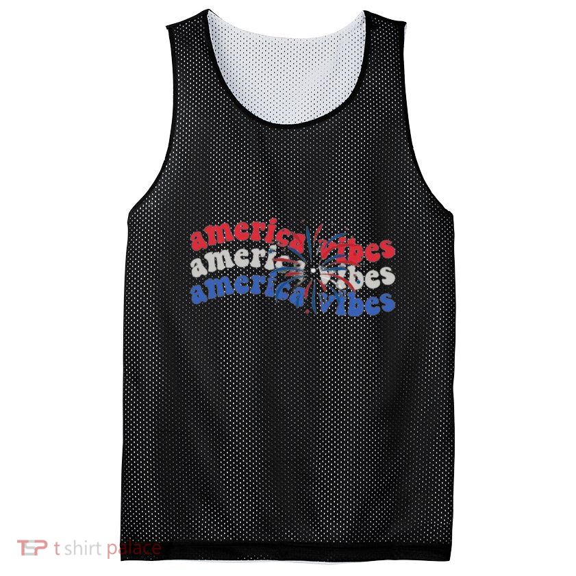 Cool Wavy America Vibes Fireworks Mesh Reversible Basketball Jersey Tank
