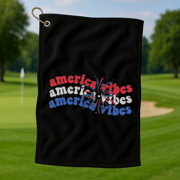 Cool Wavy America Vibes Fireworks Golf Towel