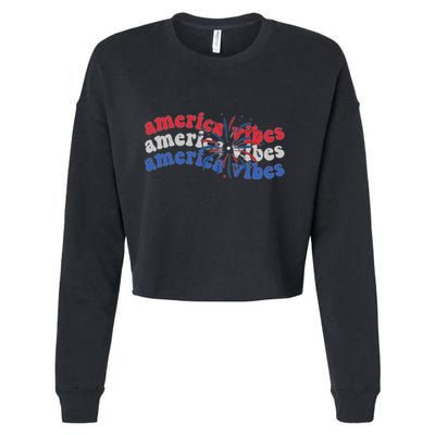 Cool Wavy America Vibes Fireworks Cropped Pullover Crew