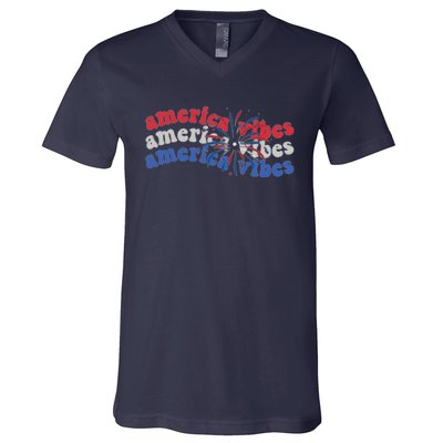 Cool Wavy America Vibes Fireworks V-Neck T-Shirt