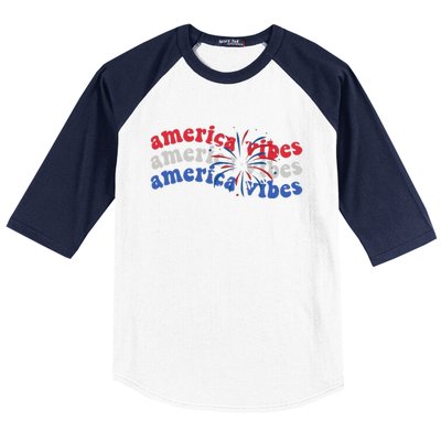 Cool Wavy America Vibes Fireworks Baseball Sleeve Shirt