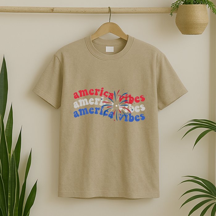 Cool Wavy America Vibes Fireworks T-Shirt