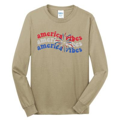 Cool Wavy America Vibes Fireworks Tall Long Sleeve T-Shirt