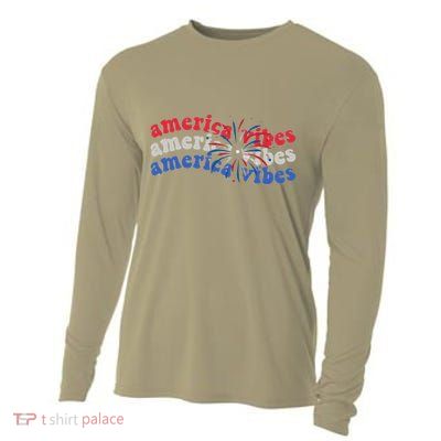 Cool Wavy America Vibes Fireworks Cooling Performance Long Sleeve Crew