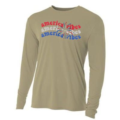 Cool Wavy America Vibes Fireworks Cooling Performance Long Sleeve Crew