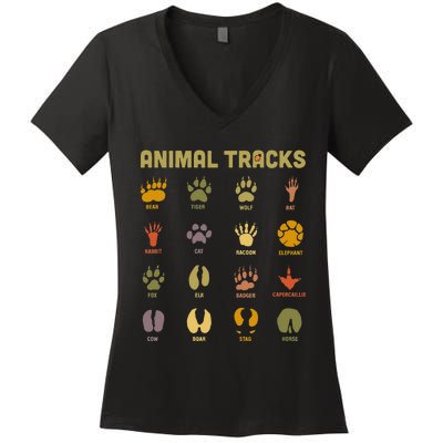 Children's Wild Animal Tracks Childrens Learning Design Women's V-Neck T-Shirt