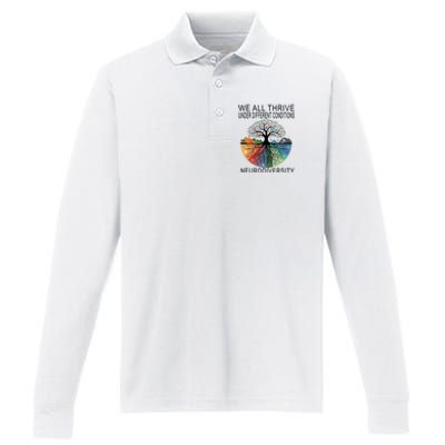 Cute We All Thrive Under Different Conditions Neurodiversity Performance Long Sleeve Polo