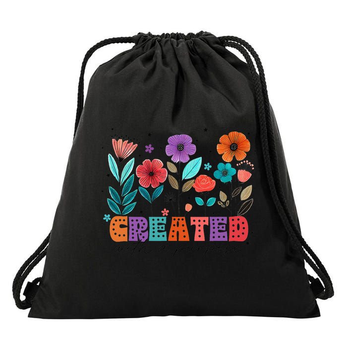 Created With A Purpose Jesus Christian Flower Wildflower Drawstring Bag
