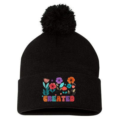 Created With A Purpose Jesus Christian Flower Wildflower Pom Pom 12in Knit Beanie