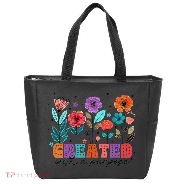 Created With A Purpose Jesus Christian Flower Wildflower Zip Tote Bag