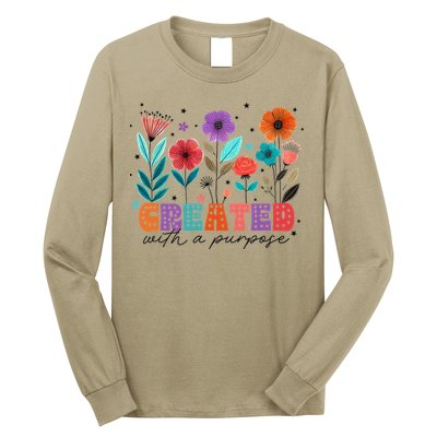 Created With A Purpose Jesus Christian Flower Wildflower Long Sleeve Shirt