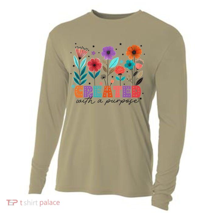 Created With A Purpose Jesus Christian Flower Wildflower Cooling Performance Long Sleeve Crew
