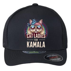 Cat With American Flag Bandana Cat Ladies For Kamala Flexfit Unipanel Trucker Cap