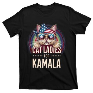 Cat With American Flag Bandana Cat Ladies For Kamala T-Shirt