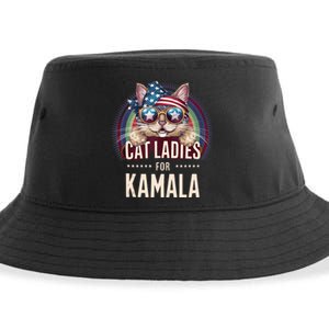 Cat With American Flag Bandana Cat Ladies For Kamala Sustainable Bucket Hat