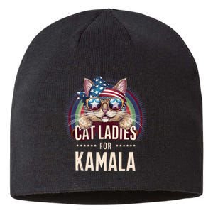 Cat With American Flag Bandana Cat Ladies For Kamala Sustainable Beanie