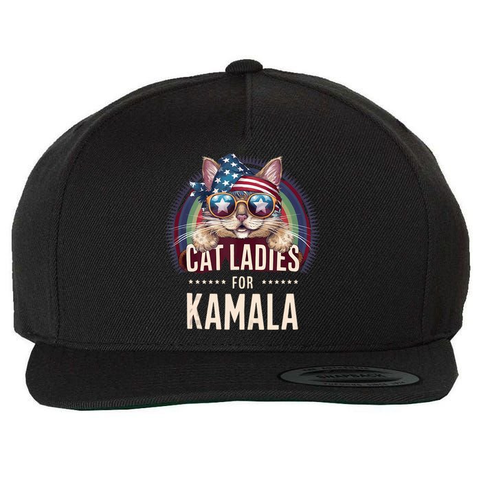 Cat With American Flag Bandana Cat Ladies For Kamala Wool Snapback Cap