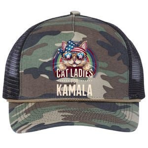 Cat With American Flag Bandana Cat Ladies For Kamala Retro Rope Trucker Hat Cap