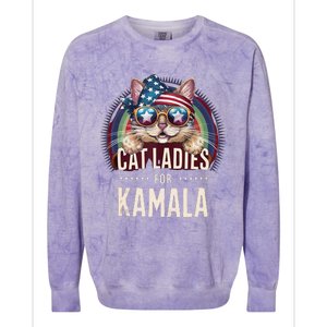 Cat With American Flag Bandana Cat Ladies For Kamala Gift Colorblast Crewneck Sweatshirt