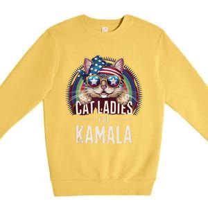 Cat With American Flag Bandana Cat Ladies For Kamala Gift Premium Crewneck Sweatshirt