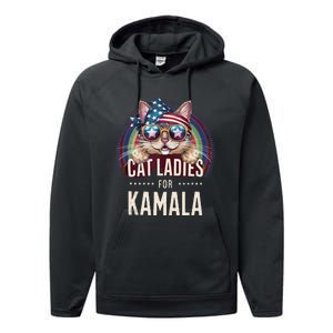 Cat With American Flag Bandana Cat Ladies For Kamala Gift Performance Fleece Hoodie