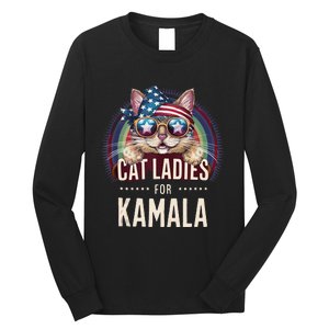 Cat With American Flag Bandana Cat Ladies For Kamala Gift Long Sleeve Shirt