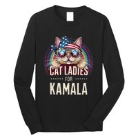 Cat With American Flag Bandana Cat Ladies For Kamala Gift Long Sleeve Shirt