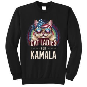 Cat With American Flag Bandana Cat Ladies For Kamala Gift Sweatshirt