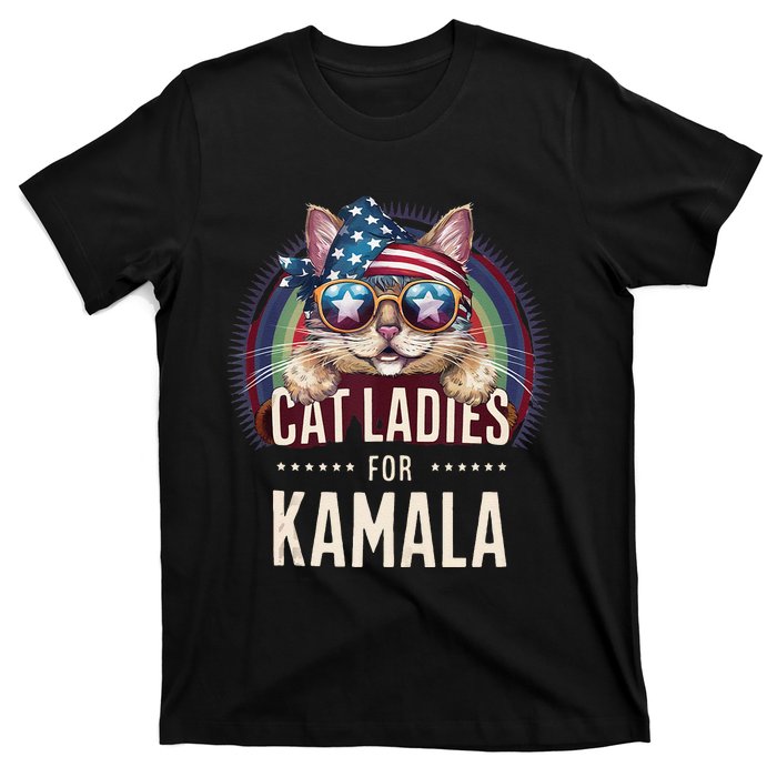 Cat With American Flag Bandana Cat Ladies For Kamala Gift T-Shirt