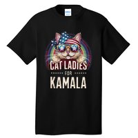 Cat With American Flag Bandana Cat Ladies For Kamala Gift Tall T-Shirt