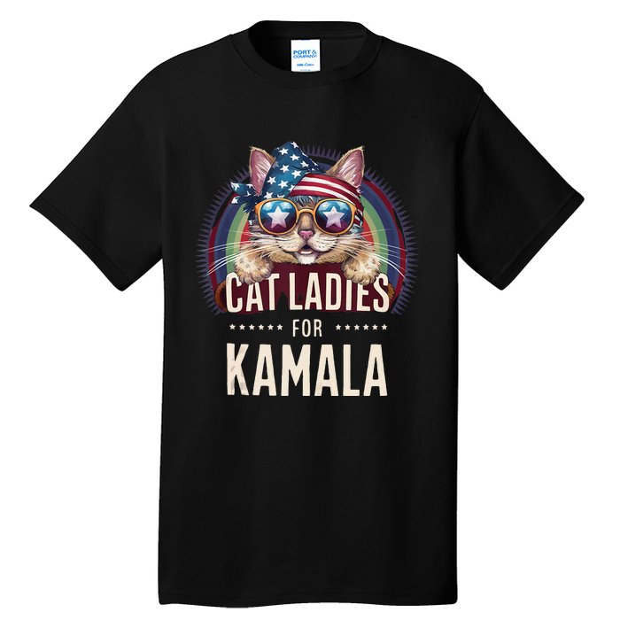 Cat With American Flag Bandana Cat Ladies For Kamala Gift Tall T-Shirt