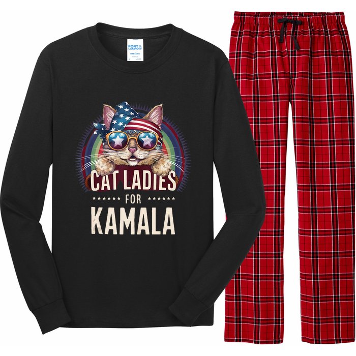 Cat With American Flag Bandana Cat Ladies For Kamala Gift Long Sleeve Pajama Set