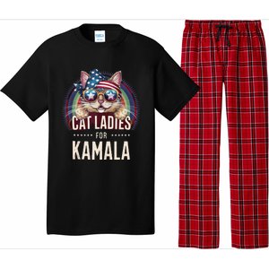 Cat With American Flag Bandana Cat Ladies For Kamala Gift Pajama Set