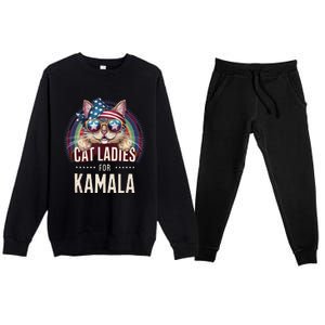 Cat With American Flag Bandana Cat Ladies For Kamala Gift Premium Crewneck Sweatsuit Set