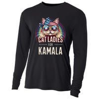 Cat With American Flag Bandana Cat Ladies For Kamala Gift Cooling Performance Long Sleeve Crew