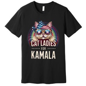 Cat With American Flag Bandana Cat Ladies For Kamala Gift Premium T-Shirt