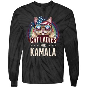 Cat With American Flag Bandana Cat Ladies For Kamala Gift Tie-Dye Long Sleeve Shirt