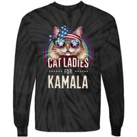 Cat With American Flag Bandana Cat Ladies For Kamala Gift Tie-Dye Long Sleeve Shirt