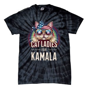 Cat With American Flag Bandana Cat Ladies For Kamala Gift Tie-Dye T-Shirt