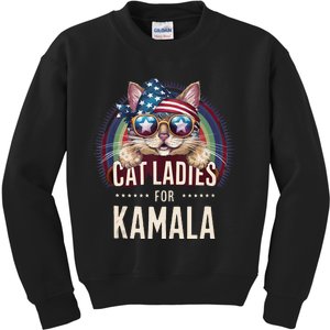 Cat With American Flag Bandana Cat Ladies For Kamala Gift Kids Sweatshirt