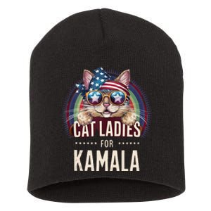 Cat With American Flag Bandana Cat Ladies For Kamala Gift Short Acrylic Beanie