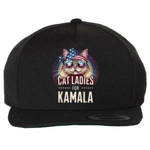 Cat With American Flag Bandana Cat Ladies For Kamala Gift Wool Snapback Cap