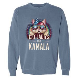 Cat With American Flag Bandana Cat Ladies For Kamala Gift Garment-Dyed Sweatshirt