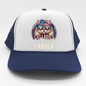 Cat With American Flag Bandana Cat Ladies For Kamala Gift Trucker Hat