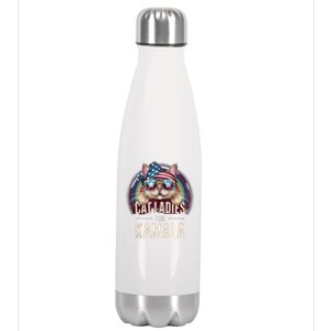 Cat With American Flag Bandana Cat Ladies For Kamala Gift Stainless Steel Insulated Water Bottle