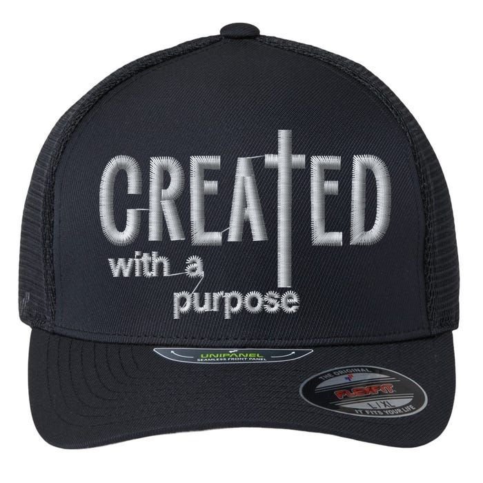 Created With A Purpose Christian Faith Jesus Embroidered Embroidered Flexfit Unipanel Trucker Cap