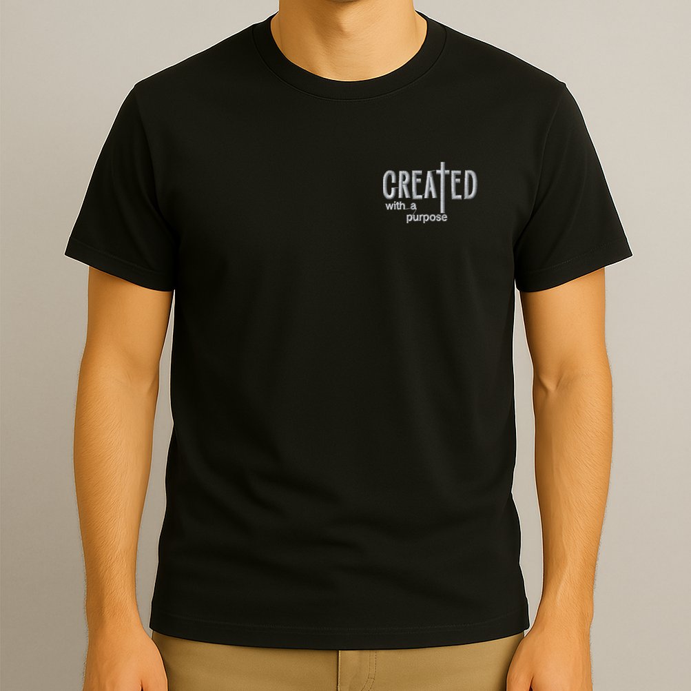 Created With A Purpose Christian Faith Jesus Embroidered Embroidered T-Shirt