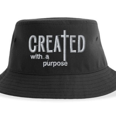 Created With A Purpose Christian Faith Jesus Embroidered Embroidered Sustainable Bucket Hat